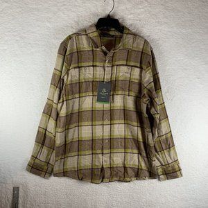 Alpine Design Flannel Shirt Men's Medium Brown Plaid Cotton Long Sleeve 7018‎